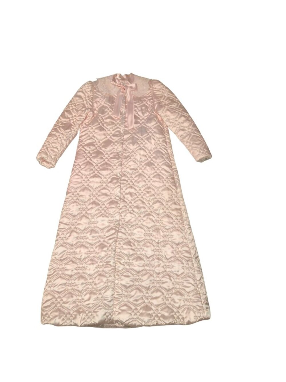 NWOT Vtg Pink Satin Robe Size S Barbizon Full Length Quilted Collar Bow Womens